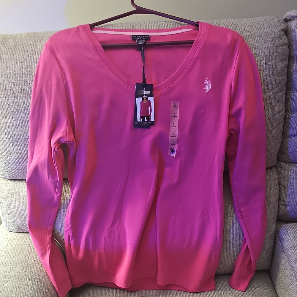 U.S. Polo Assn. Fuchsia V-Neck Sweater